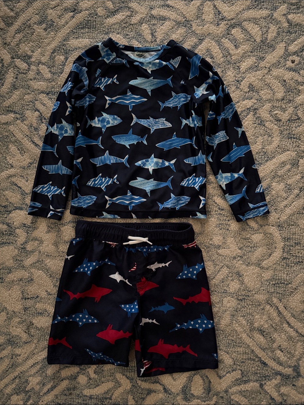 Old Navy Kids Shark Print Rash Guard Set - Navy, Blue, Red